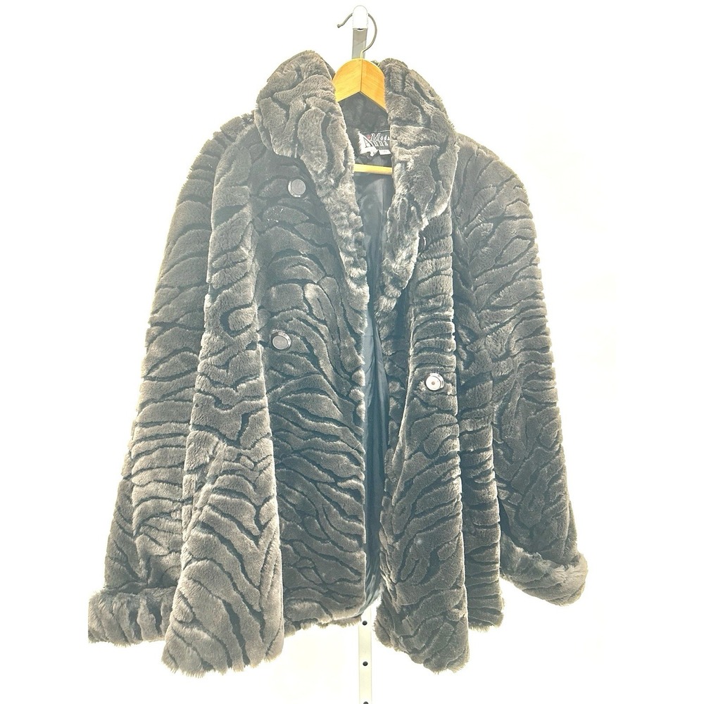Vintage Anna Moda Faux Fur Coat Made In USA Plush Tiger, Striped Texture Size 14